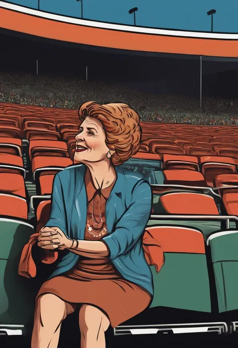 An old mom cheering for her son in the stands, but she’s the only person in the stands cartoon