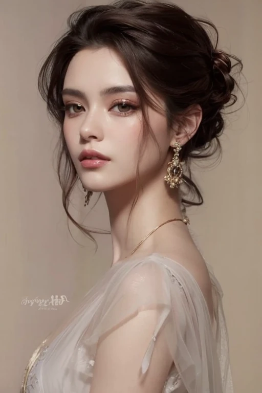 una mujer con un vestido blanco y aretes de oro, arte digital. art station, Oh! | germen de arte, hasta el modelo | germen de arte, tendencia en artstration, beautiful digital illustration, obra de arte al estilo de guweiz, pintura digital elegante, 🌺 soci...