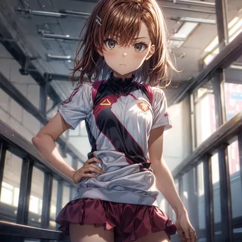 una obra maestra, 4k, la mejor calidad, misaka_mikoto　cinta de, deportes bien, latex cortos, are standing, brazos cruzados,、cool...