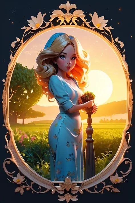 Under the soft glow of the moonlight, a slender figure stands out against the serene backdrop of a vine plantation. A blonde person, of stunning beauty, with a face that seems sculpted by nature itself, stands out in the middle of the field, at the height ...