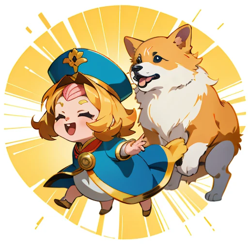 Baby Collie or Border Collie, Golden Retriever,Um filhote de cachorro、wears an imperial princess dress and an imperial lady hat on her head, arte oficial, , Sobre, retrato estilo anime, estilo de arte anime moe, estilo anime 2d, estilo de arte fofo, anime ...