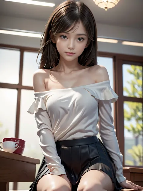 ((top quality, 8K, table top: 1.3, RAW photo)), sharp focus: 1.2, (1 Aespa Girl :1.1), alone, (realistic, realistic: 1.37), (face focus: 1.1), cute face, highly detailed face, brunette short messy hair, small smile, nude, (Take off your uniform like an off...