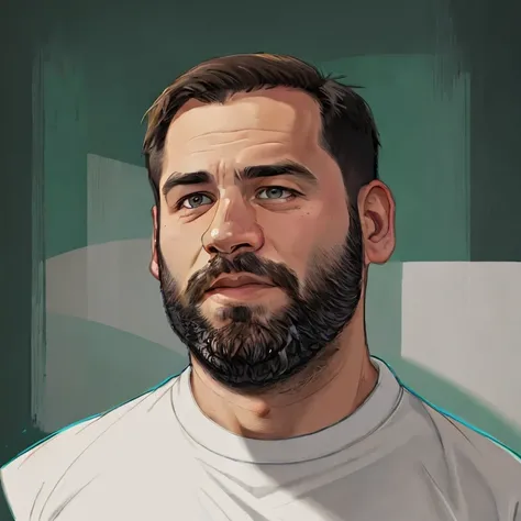 a close up of a man with a beard and a green shirt, detailed color portrait, nft portrait, color portrait, lofi portrait, digital illustration portrait, full color illustration, cartoon digital painting, portrait of danny gonzalez, detailed illustration po...