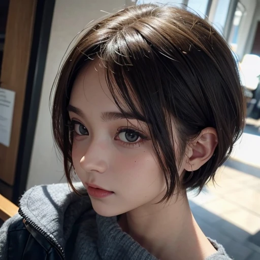 Beautiful baby-faced woman short hair 