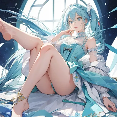 hatsune Miku、(ultra Realistic), (An illustration), (Highres), (8K), (highlydetailed), (the best illustration), (Beautiful Detailed Eyes), (beste Quality), (Super Detailed), (Master peace), (Wallpapers), (Detailed Face), solo, 1girl, Aristocratic dresses、Wh...