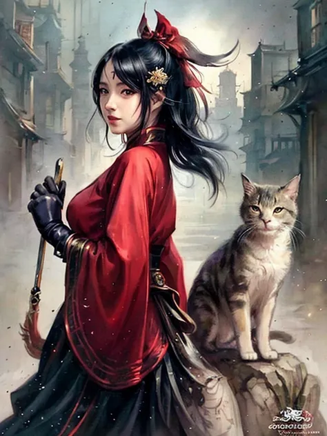 there are two pictures of a woman with an umbrella and a cat, artwork in the style of guweiz, guweiz, beautiful character painting, guweiz on artstation pixiv, guweiz on pixiv artstation, stunning anime face portrait, beautiful digital artwork, wlop rossdr...