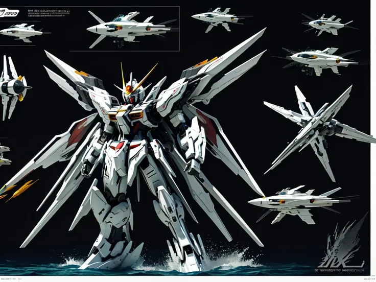 New launch century Gundam X、big moon、lake surface、Floating on the water、standing on tiptoe、Satellite Cannon、high resolution、large on the back４Feathers、water surface、standing on tiptoe、carrying a large cannon on his back、超high resolution、4K、countless stars々...