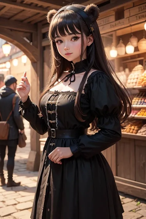 cute girl　Bear Man　black color　Medieval market