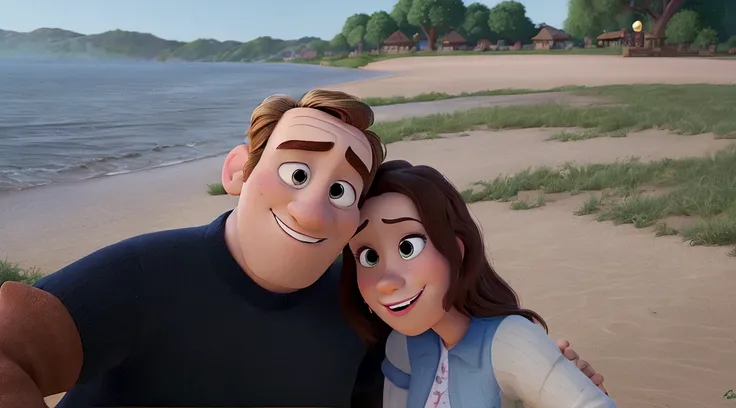 a man with a woman pixar disney style