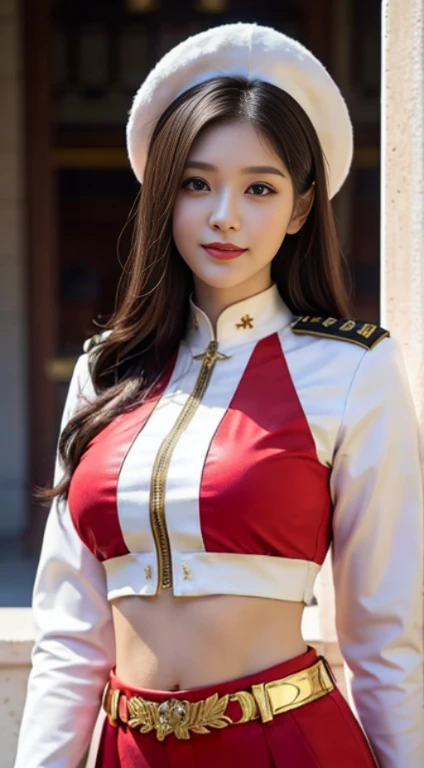 "Top CG, highest quality, smile, delicate and delicate Bishōjo, Imperial Pope, {{185cm big beauty}}, (expensive), royal sister, Temperament of military women, holy pope, Fair skin, exposed chest, long legs, perfect face, bright eyes, the officer has, red l...