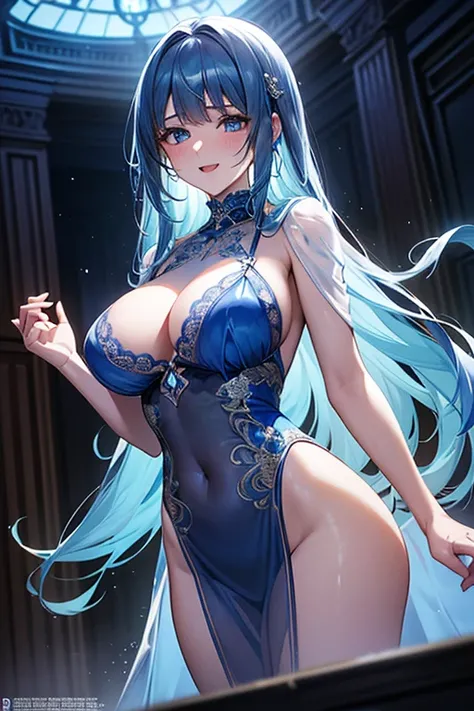 (highest quality, 8K, 32K, masterpiece, UHD: 1.3), 1 female, (Oversized: 1.3), perfect figure, super detailed face, detailed lips, fine eyes, (attractive), ((excited: 1.5)), (Sheer skin)) 、((((Transparent see-through dress))))、see-through dresses、lace shee...