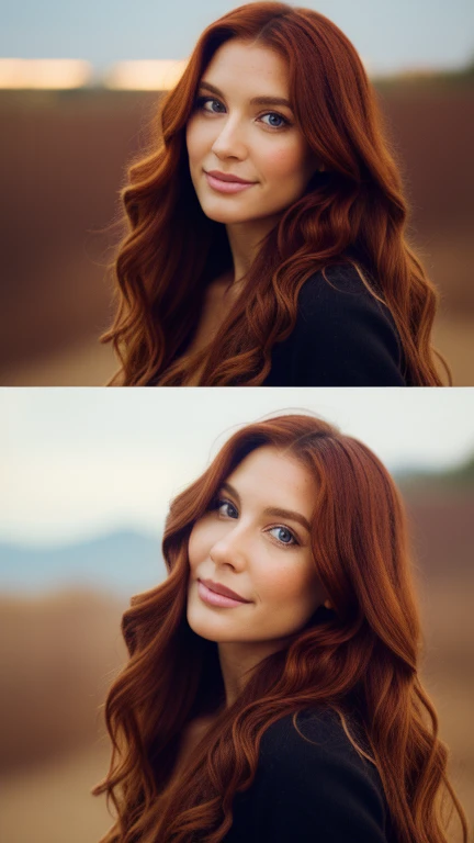 gorgeous, pretty, warm-hearted, kind-hearted, sweet, polite, charming, stylish, long wavy red haired woman