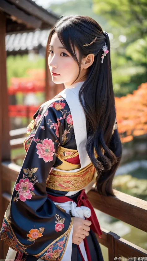 In the heart of Japan, a 20-year-old beauty wearing an exquisitely detailed hanfu graces the perfect artwork. With trending elegance and gracefulness, her long black hair cascades down in silky waves, adding to her enchanting allure. Crafted with hyper-rea...