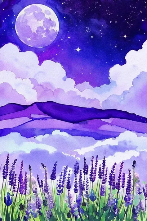 Alcohol Ink Art、Lavender color、Moon and clouds、fantastic and divine々New