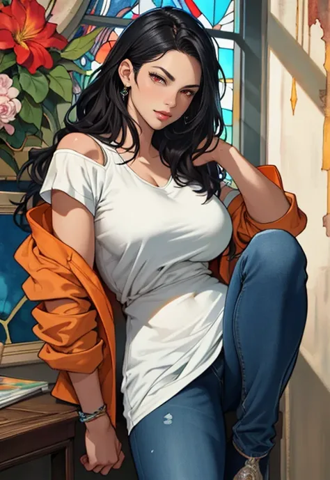 style ::2.0 comix illustration style,tatoon style , comic book style ,ashley alexiss argentina  ,beautiful woman with long  hair ultra detailed, (beautiful and clear background:1.2),, fantastic paintings ,graffit style,  flowers, olhos altamente detalhados...