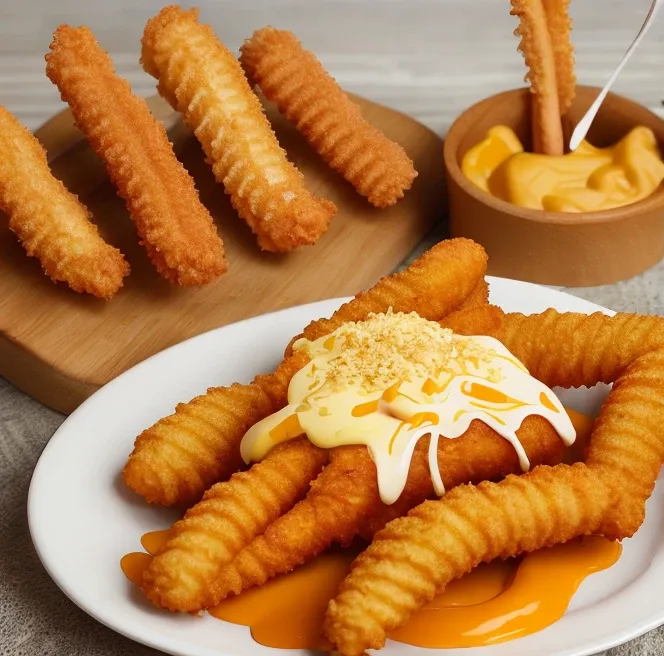 Nacho Cheese Fried Chicken and Vanilla Churros on Maple Syrup 