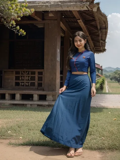 ရင်ဖုံး

a beautiful girl with cute dimples, smiling, wearing burmese dress, walking in Bagans street, ACMM LS OUTFIT, WEARING ACMM TOP (dark blue atom)--(red atom)- ACMM TOP; LONG SLEEVES, WEARING ACMM LONG SKIRT,(dark blue atom)--(red atom)- ACMM LONG SK...