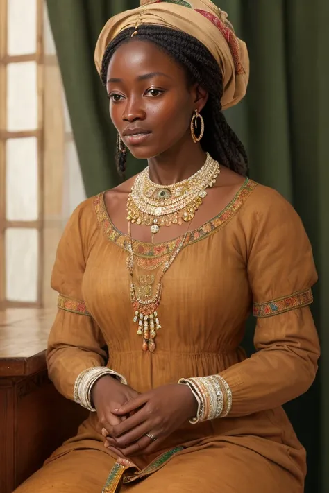 oil on canvas, (absurdres, highres, ultra detailed), Victorian,  ((Best quality)), ((masterpiece)), ((realistic)), Transcendent african femininity,  ethereal grace, masterpiece, high quality, love, hope, grace,   