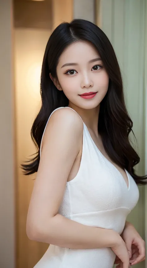 She has long silky black hair, slightly curled at the ends, creating a feminine and graceful beauty. Her eyes are big, bright, showing intelligence and sophistication. She has a tall, delicate nose, along with soft, rosy lips that always have a big smile. ...