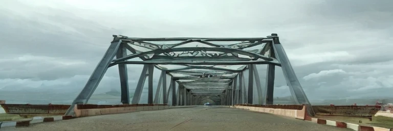 arafed bridge with a sign that reads espabroom on it, cambodia, myanmar, lots of bridges, bridge, frontal view, suspended bridge!, front-view, metallic bridge, front view, hanging bridge!!, old bridge, sky bridge, nuttavut baiphowongse, iphone capture, fro...