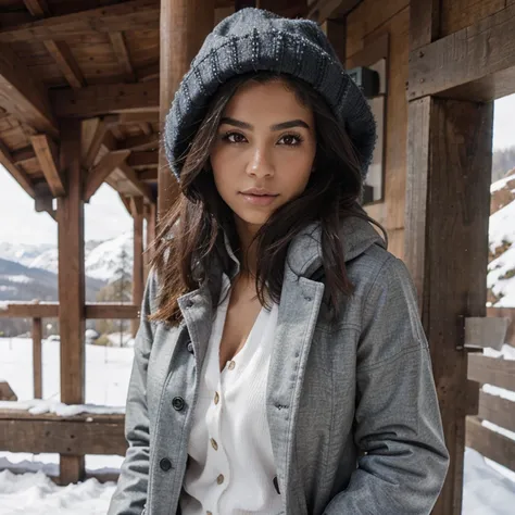 latina, hiver, montagne, manteau, fashion, sexy