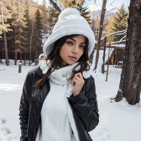 latina, hiver, montagne, manteau, fashion, sexy