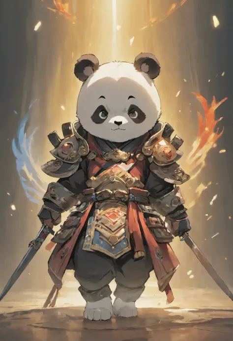 Panda wearing samurai armor, chibi, battle ready, stunning style