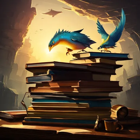 a close-up of a stack of books with a brain on top, Epic 3D illustrations, detailed Book illustration, fantasy Book illustration, Book illustration, encyclopedia illustration, 3 d illutration, Cyril Rolando e Goro Fujita, concept illustration, por Alexande...