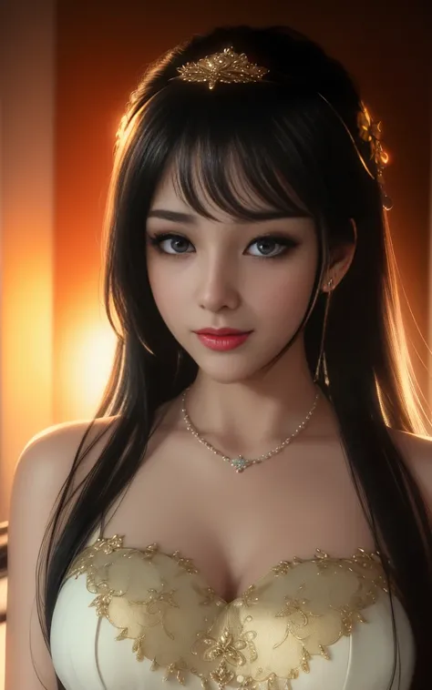 最high quality, masterpiece, High resolution, long eyes,gentle smile,smile,1 girl,China dress,hair ornaments,necklace, jewelry,beautiful face,On top of that_body, Tyndall effect,realistic, dark studio, rim lighting, two-tone lighting,(high definition skin:1...