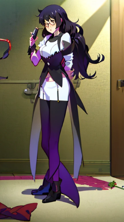 Hanekawa Tsubasa is dressed as RWBY&#39;s Blake、、glasses、black hairの、big breasts、 (black hair, brown eyes, round face), big breasts, With ribbon, (blush your nose, Naughty, half-open eyes, drooling),on the bed in the infirmary, [full body shot]、BDSM、Lots o...