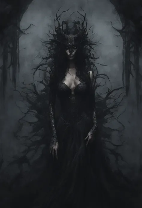 Nsfw, black tones, dunkler hintergrund, schwarzer Hintergrund,Evil Goddess, kreuz, paintings, Full body, nsfw, portrait, dunkle fantasy,  Kosmischer gefallener weiblicher Ritter, Kosmisches Grau, Prinzessin, Schwarz, abstrakt, Seltsam, Abscheulich, leichte...