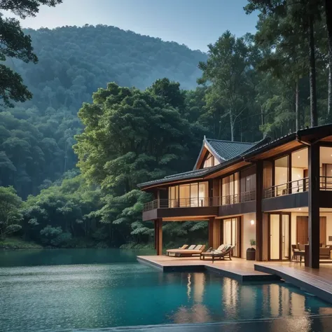 A dream villa that is located in a dense forest and by the lake, should be designed in such a way that looking at this villa gives us a feeling of peace.