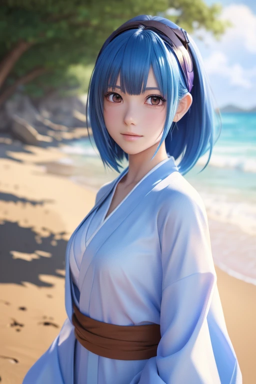 Kimono appearance,Anime girl with blue hair posing for a photo, beautiful attractive anime woman, seductive anime girl, beautiful anime woman, attractive anime girl, detailed digital anime art, digital anime illustration, beautiful charming anime teen, Pho...