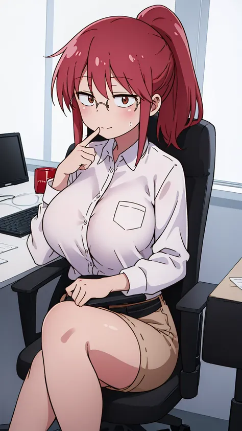 an illustration showing kobayashi_kobayashisanchinomaidragon, glasses, red_hair, blush, ponytail, bangs, closed_mouth, brown_eyes, 

1 girl, 20yo,YOUNG female,Beautiful Finger, Beautiful long legs ,Beautiful body ,Beautiful Nose ,Beautiful character design...