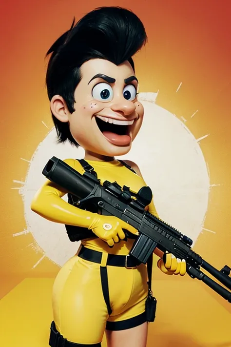 Cartoon Banana with rifle and with crazy expression