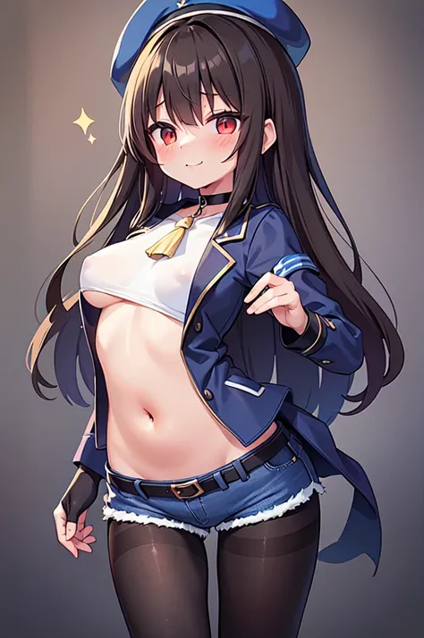 highest quality, extremely detailed, muste piece, 
(one girl:1.4), (small curvaceous loli(10 talents):1.3), [belly fat:1.4], [muscular:1.4], (smirk1.1), (show teeth), 
(brown pantyhose(pantyhose up to navel):1.6), (Deep-rise folded denim shorts:1.3), (new ...