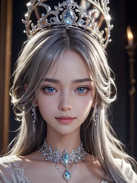 intricate detail, masterpiece, best quality, extremely detailed,cinematic lighting, beautiful detailed glow, finely detailed beautiful face and eyes, smile , long smooth shiny silver hair, Realistic lighting, pretty face , Body perfect anatomy,Top Quality,...