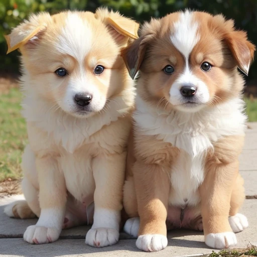 Baby Akita, collie or border collie, Golden Retriever, ((usando roupas da Personagem Jeannie é um gênio)),