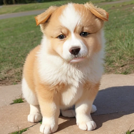 Baby Akita, collie or border collie, Golden Retriever, ((usando roupas da Personagem Jeannie é um gênio)),