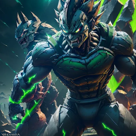 Vegeta, clad in Venom suit, menacing scenery, (Video game character:1.7), Super Villain, (Sagas Warrior:1.5), (Angry expression:1.2), (Symbiote exoskeleton:1.3), (Sharp teeth and fangs:1.1), (Intense, green aura:1.4), (Dark, ominous background:1.0), (Solo:...