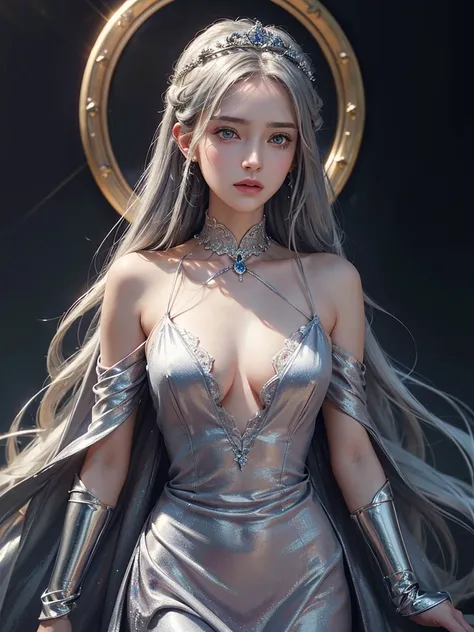 masterpiece, best quality, extremely detailed,cinematic lighting, finely detailed beautiful face and eyes, stoic, arrogant , long smooth shiny silver hair, Realistic lighting, pretty face , Body perfect anatomy,Top Quality, Top resolution, realistic , Cine...