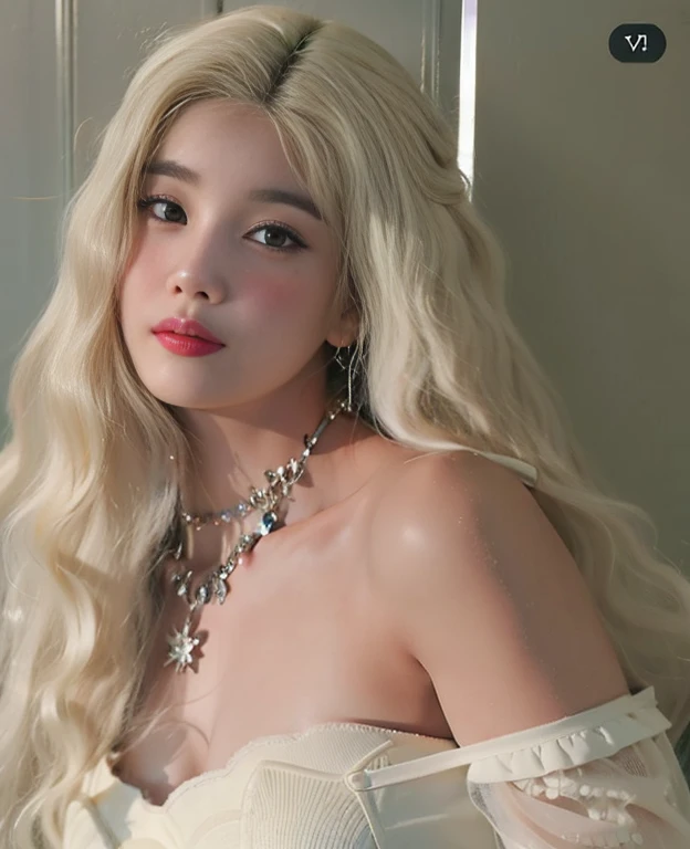 Mulher loira em lingerie branca posando em um espelho, Parque Roseanne do Blackpink, Heonhwa Choe, Menina coreana jovem bonita, TaeJune Kim, com longos cabelos loiros, Menina coreana jovem bonita, com longos cabelos brancos, Mulher sul-coreana bonita, Meni...