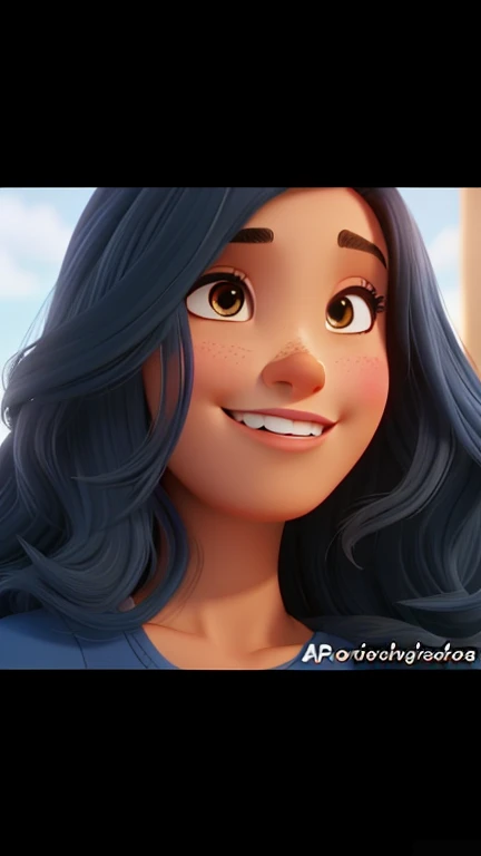 uma mulher morena de cabelos crespe encaracolados no estilo Disney pixar, alta qualidade, melhor qualidade