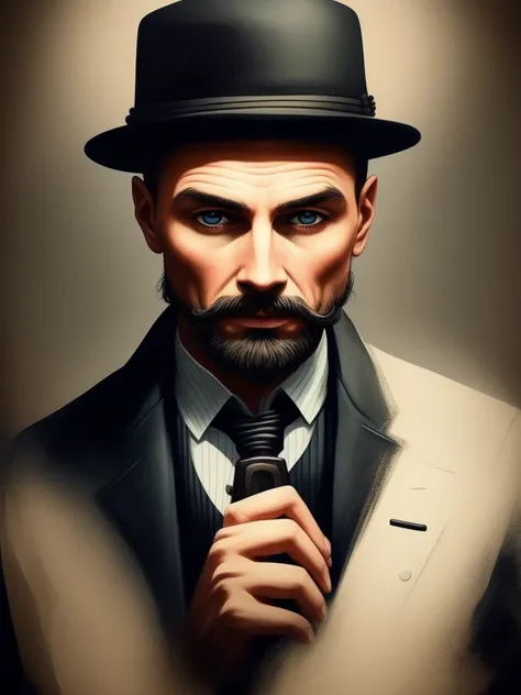 peaky blinder, Arte em camisetas, 2D, ((fundo preto :1, 5)), Vetor, cores vivas, obra de arte, melhor qualidade, detalhes intrincados, perfect symmetrical face, detalhes realistas, gothic theme, Luz de aro, luar, cinematic shading, Greg Rutkowisk