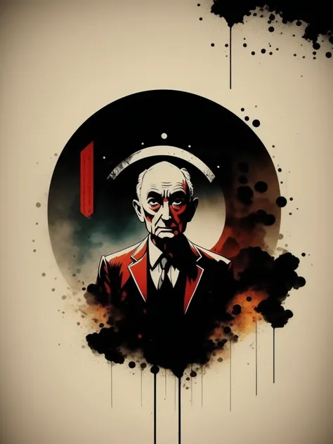 Oppenheimer (filme), A-bomb, Arte em camisetas, 2D, ((fundo preto :1, 5)), Vetor, cores vivas, obra de arte, melhor qualidade, detalhes intrincados, perfect symmetrical face, detalhes realistas, gothic theme, Luz de aro, luar, cinematic shading