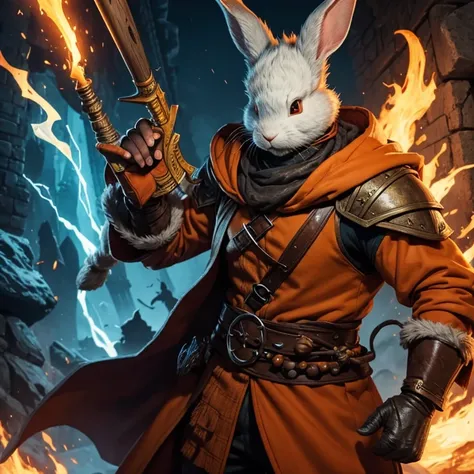 Dnd hero, rabbit-man,vizard, orange coat