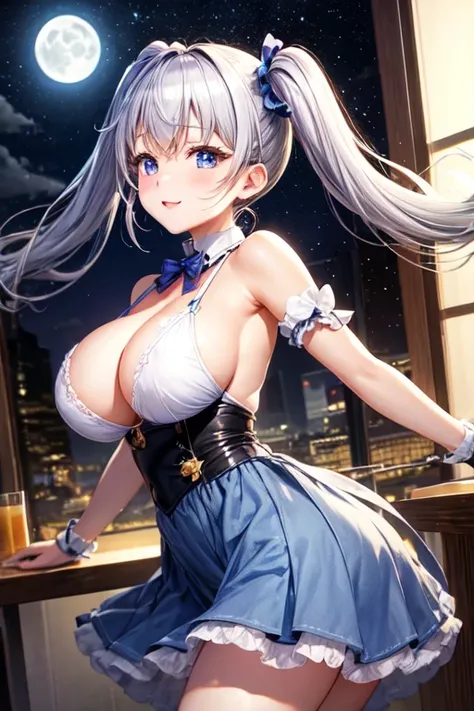 silver hair、twin tails、big breasts、Bright Night Moon