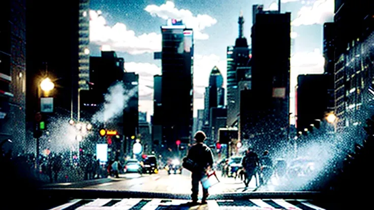 /imagine prompt: 3D animation, personality: [We see a wide shot of the bustling city, with tall skyscrapers reaching towards the sky. The streets are filled with people, each going about their busy lives. The camera slowly zooms in on a young boy, JOHN, wh...