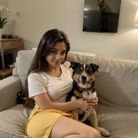 Chica 20 con un perro en el sofa