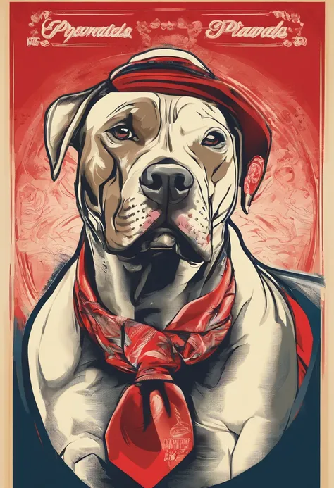 Esqueleto de PitBull, he wears a red bandana around his neck, Fashion glasses, famous brand cap, cartazes, planfetos, adesivos, propaganda, revista.